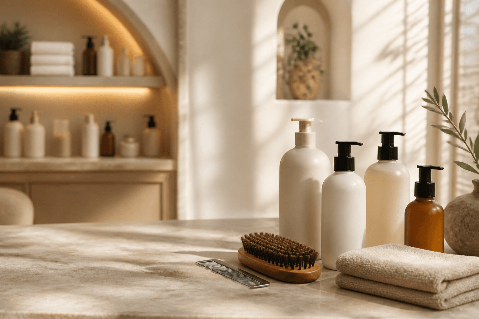 Grooming-Werkzeuge, Pflegeprodukte und Lernmaterial im Studio